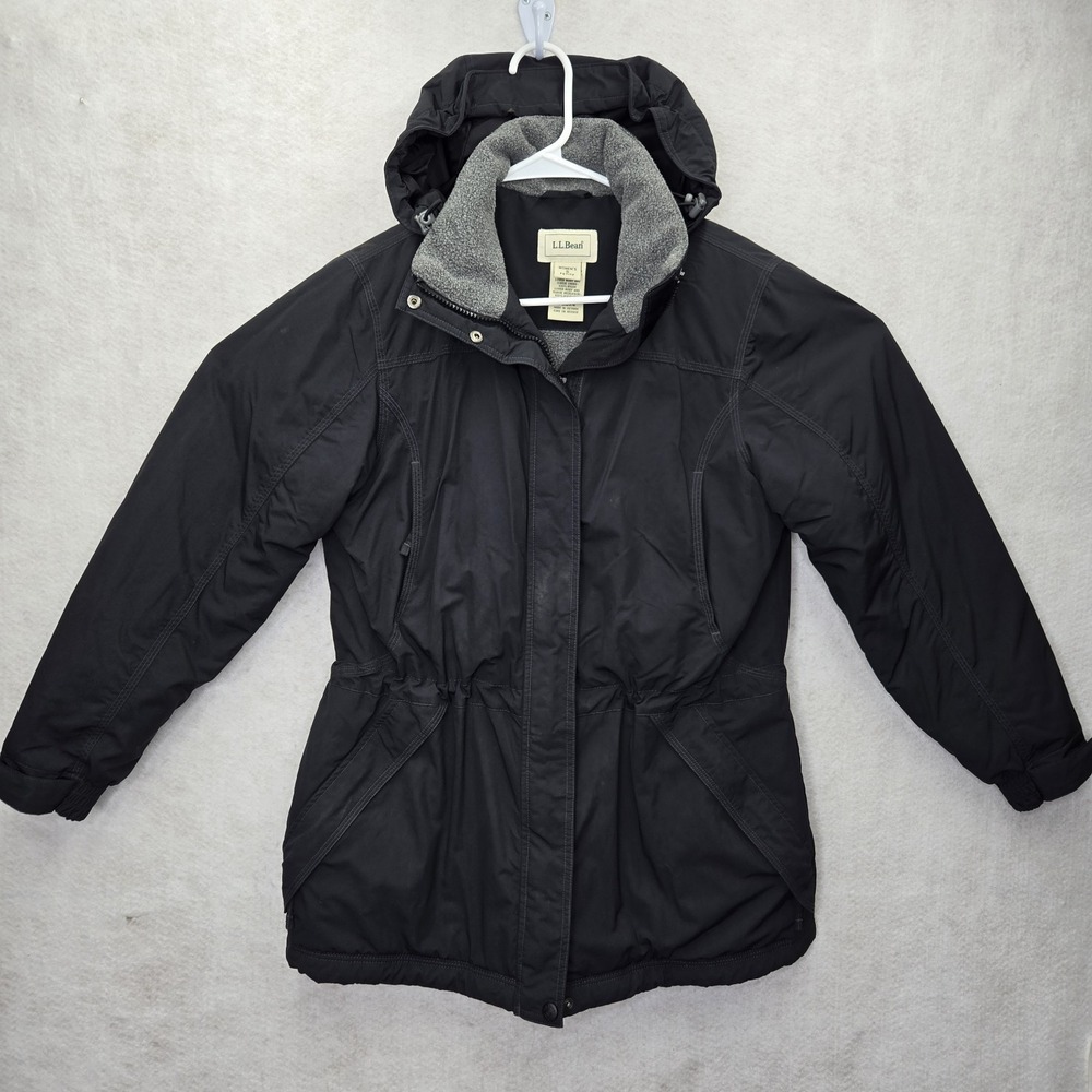 LL Bean Womens Jacket 0BDX4 Size Small Petite Black Warm W/Hood Pockets Outdoor